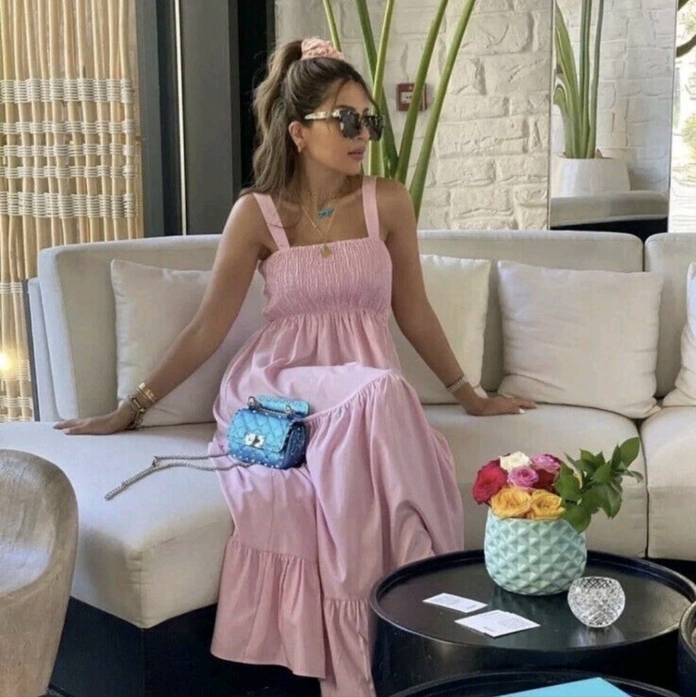 Zara Pink Tiered Smocked Maxi Dress
